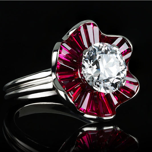 Oscar Heyman Bros. American 1970s Platinum Diamond & Ruby Ring side