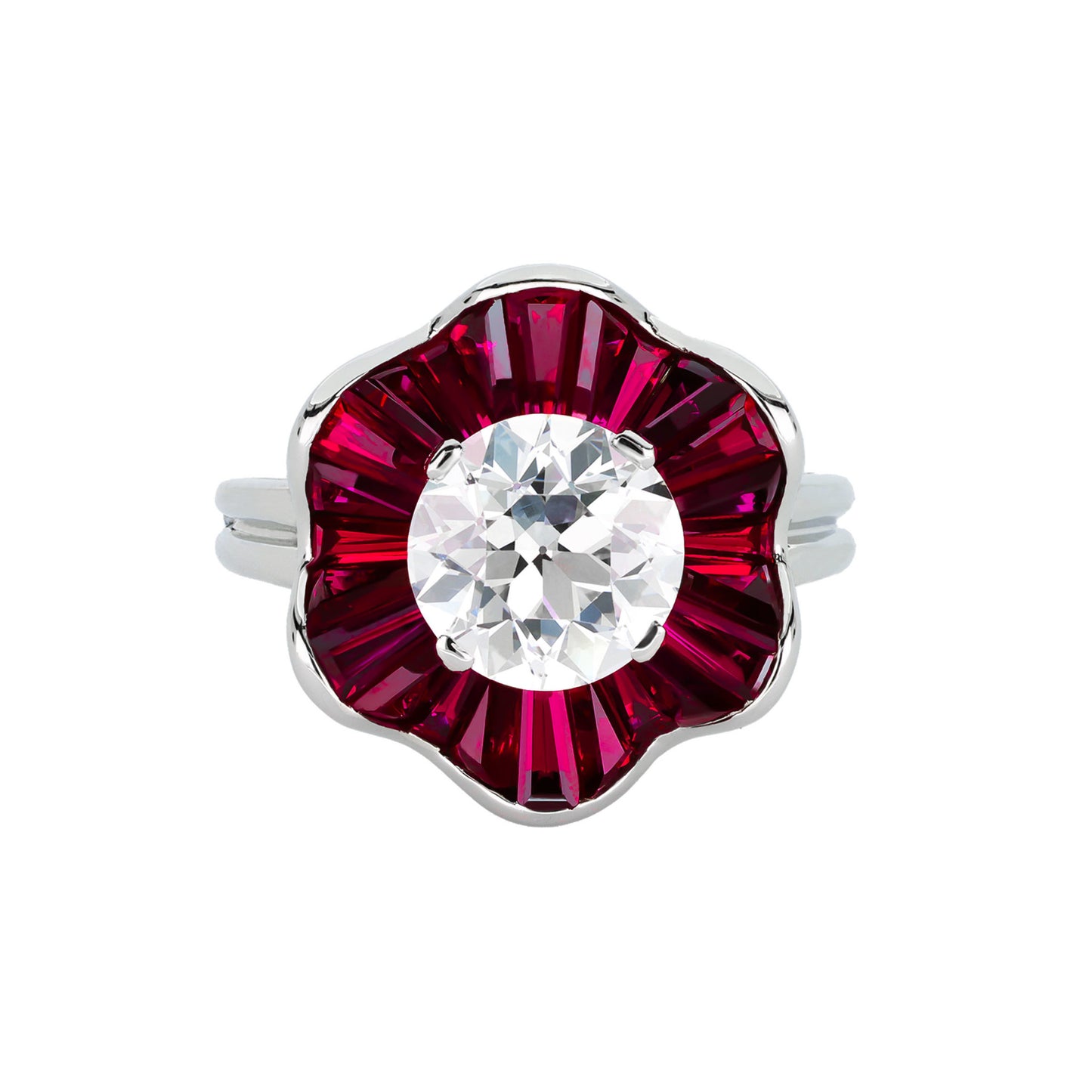 Oscar Heyman Bros. American 1970s Platinum Diamond & Ruby Ring front