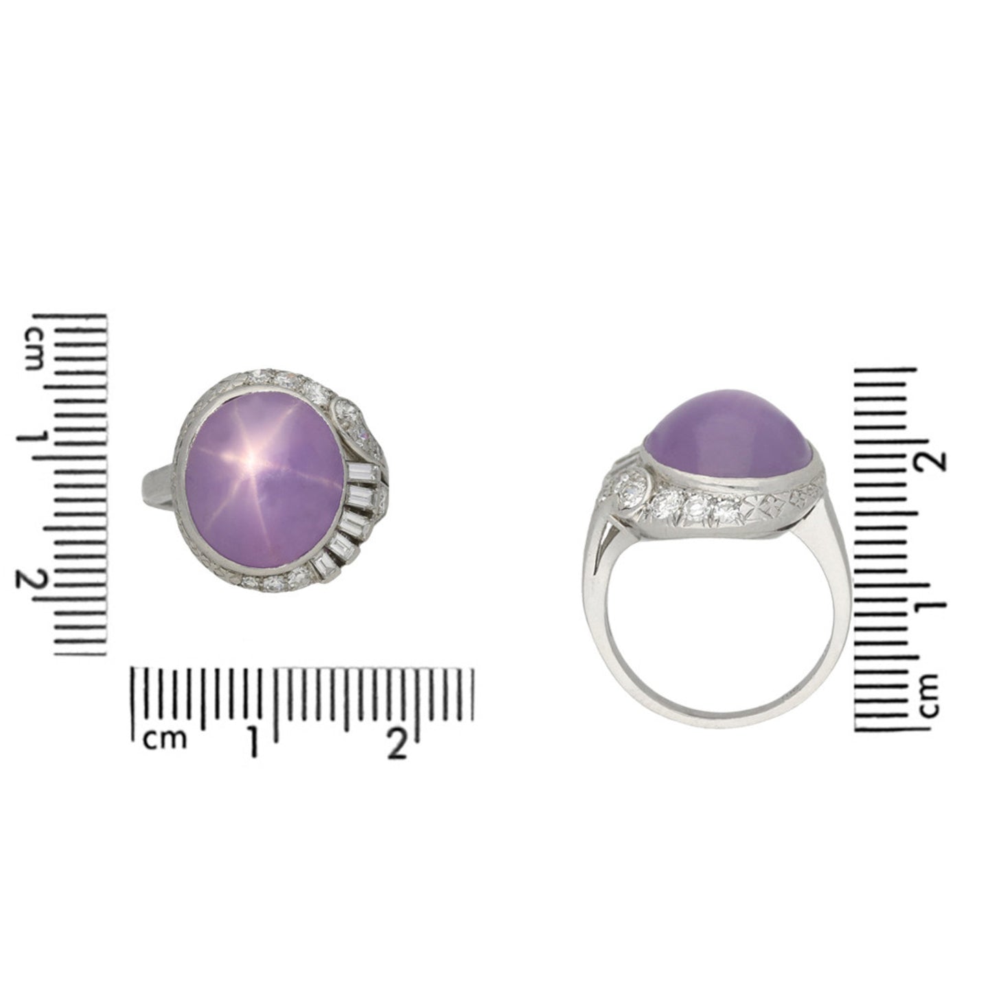 J. Milhening, Inc. 1930s Platinum Star Sapphire & Diamond Ring measurements