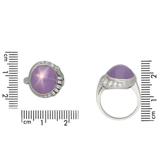 J. Milhening, Inc. 1930s Platinum Star Sapphire & Diamond Ring measurements