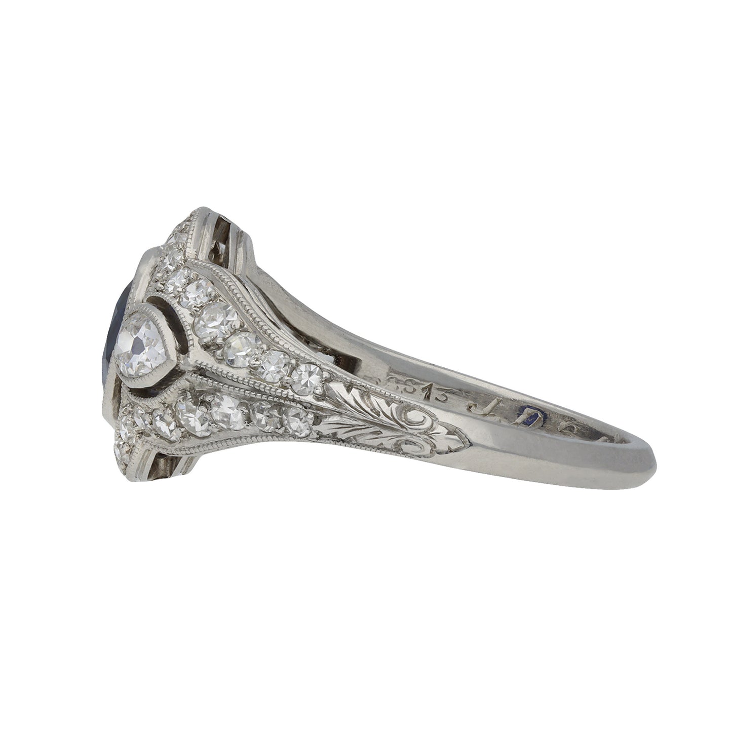 Bailey, Banks & Biddle Art Deco Platinum Sapphire & Diamond Ring side