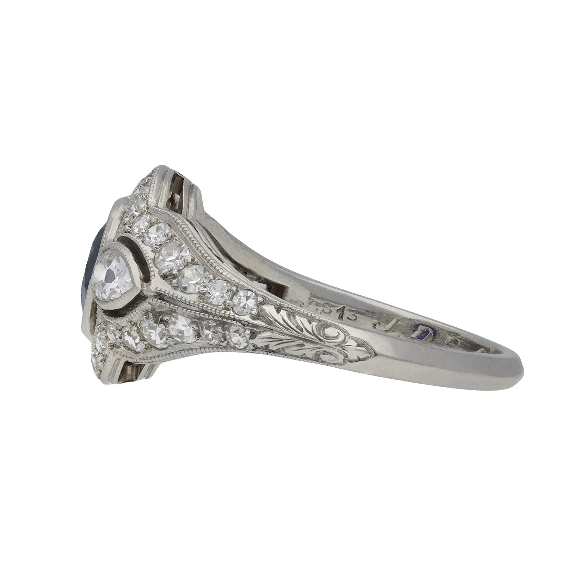 Bailey, Banks & Biddle Art Deco Platinum Sapphire & Diamond Ring side