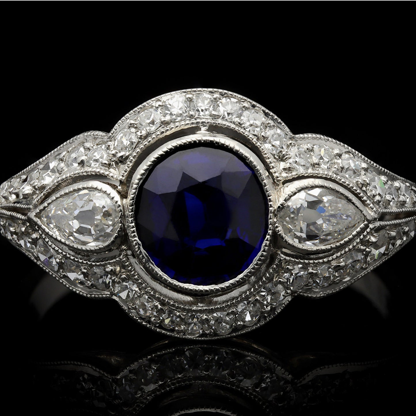 Bailey, Banks & Biddle Art Deco Platinum Sapphire & Diamond Ring front