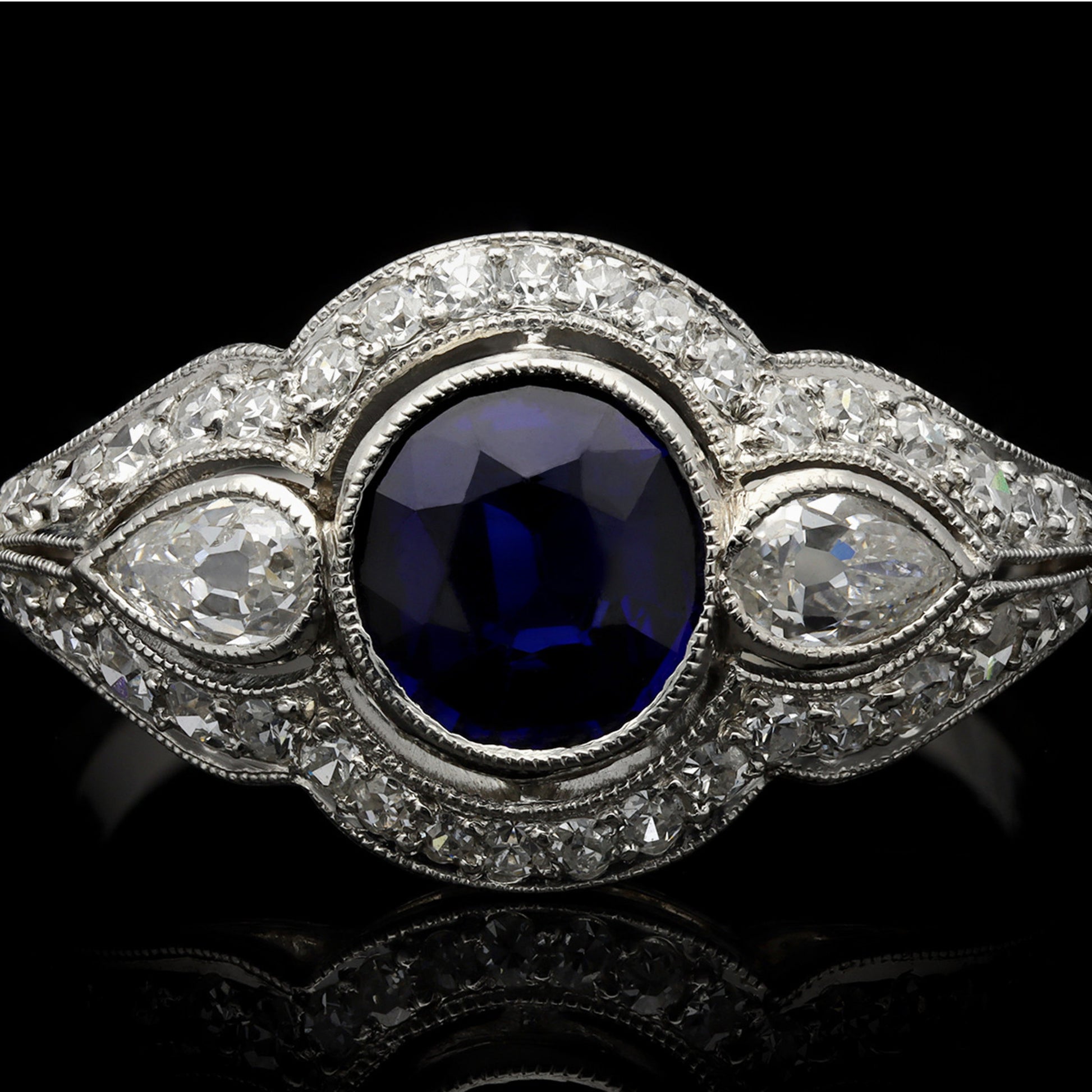 Bailey, Banks & Biddle Art Deco Platinum Sapphire & Diamond Ring front