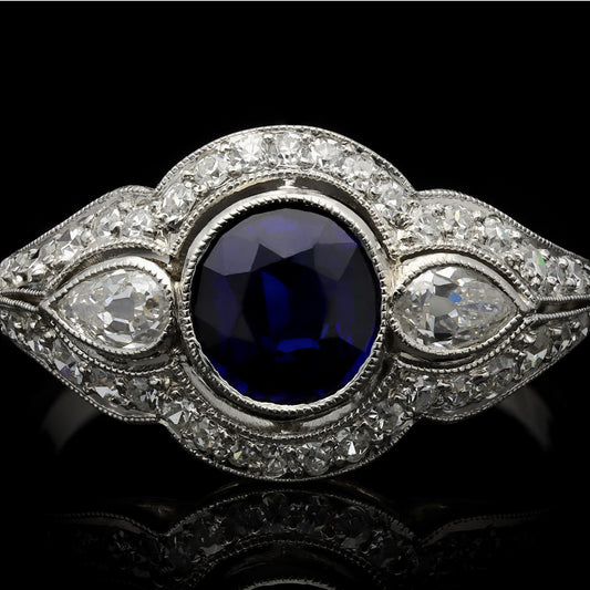 Bailey, Banks & Biddle Art Deco Platinum Sapphire & Diamond Ring front