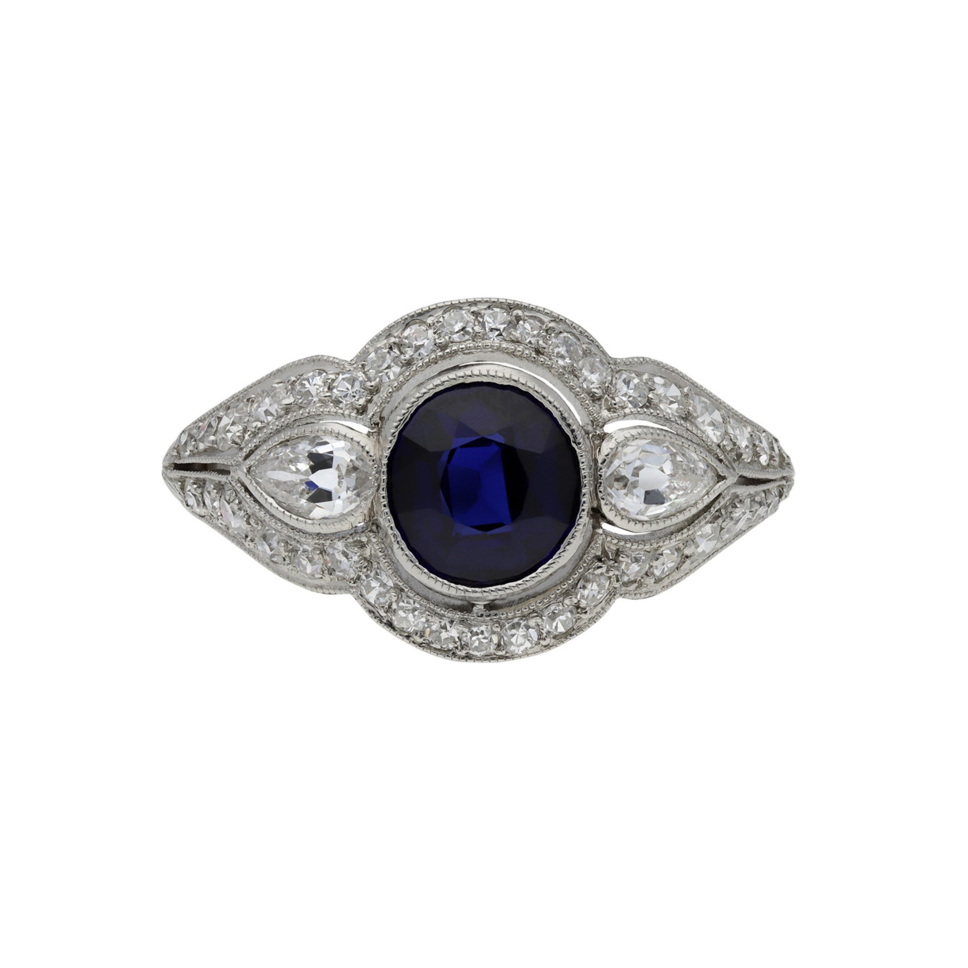 Bailey, Banks & Biddle Art Deco Platinum Sapphire & Diamond Ring front