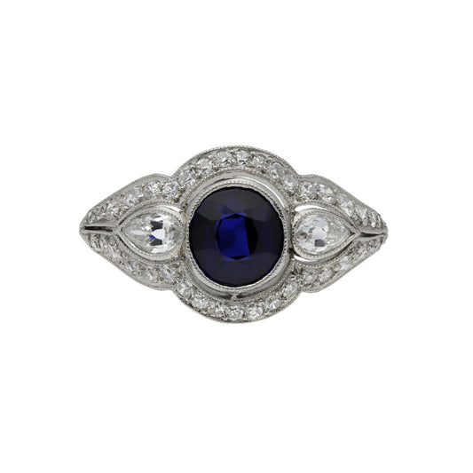 Bailey, Banks & Biddle Art Deco Platinum Sapphire & Diamond Ring front