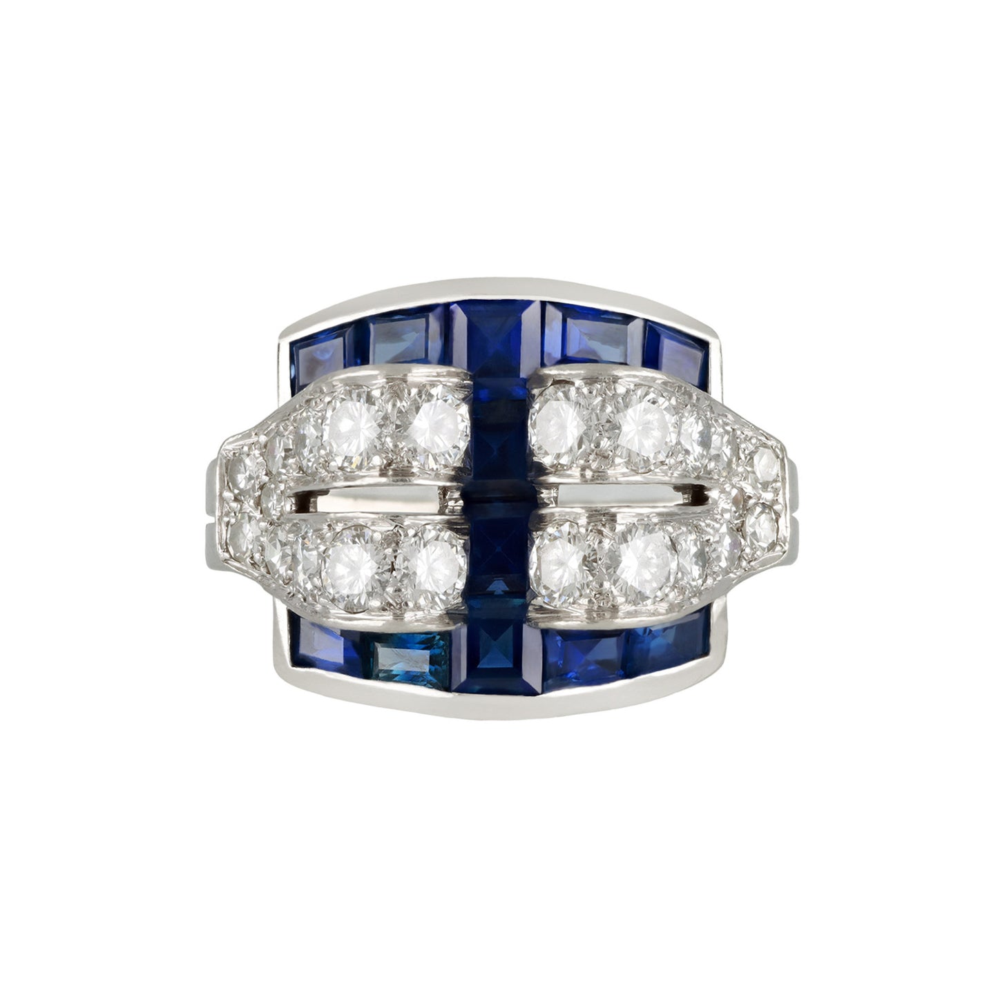 Tiffany & Co. Art Deco Platinum Sapphire & Diamond Ring front