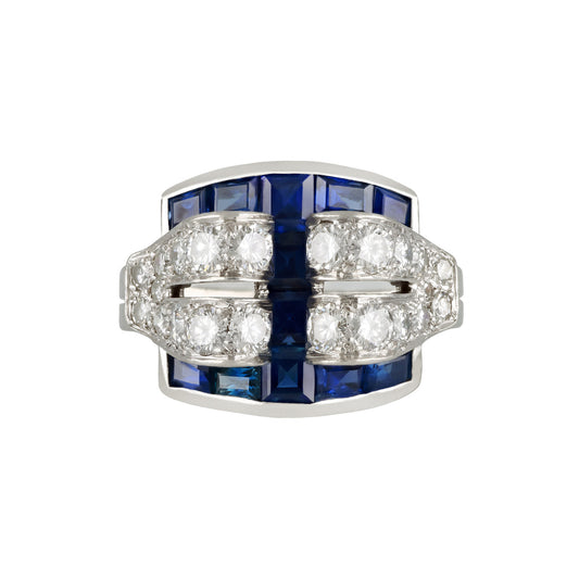 Tiffany & Co. Art Deco Platinum Sapphire & Diamond Ring front