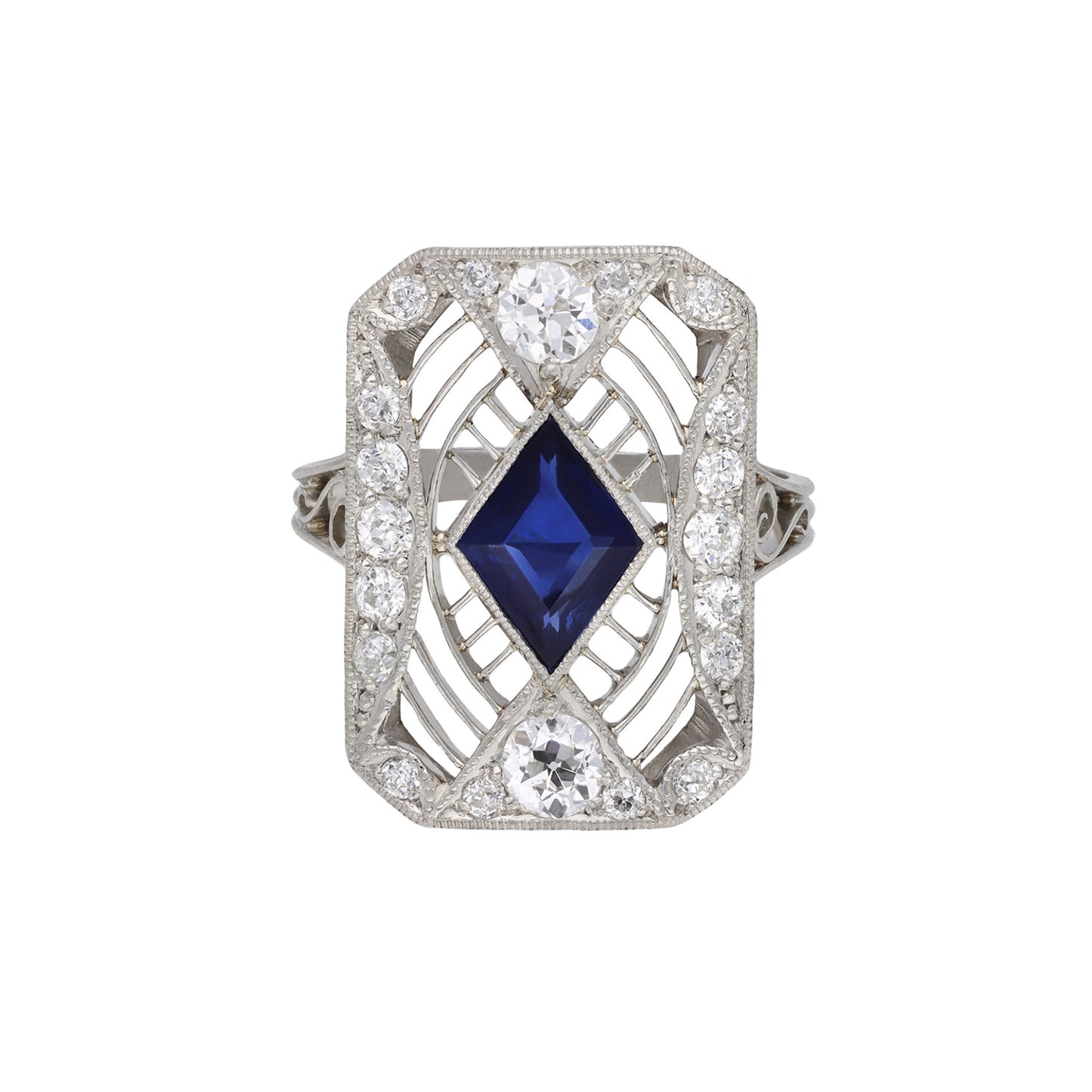 Riker Brothers American Art Deco Platinum Sapphire & Diamond Ring front