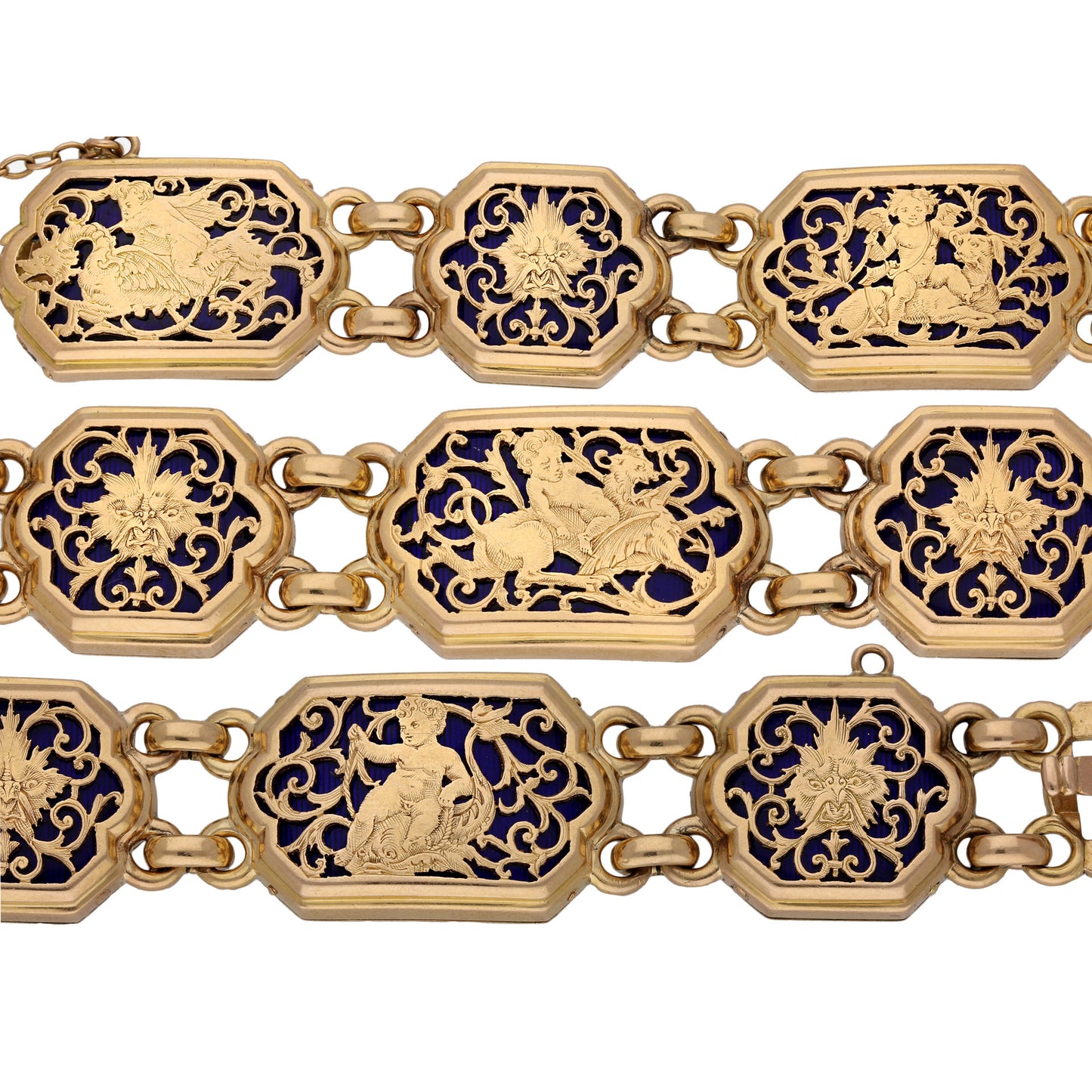 Boucheron Paris Art Nouveau 18KT Rose Gold Enamel Bracelet front