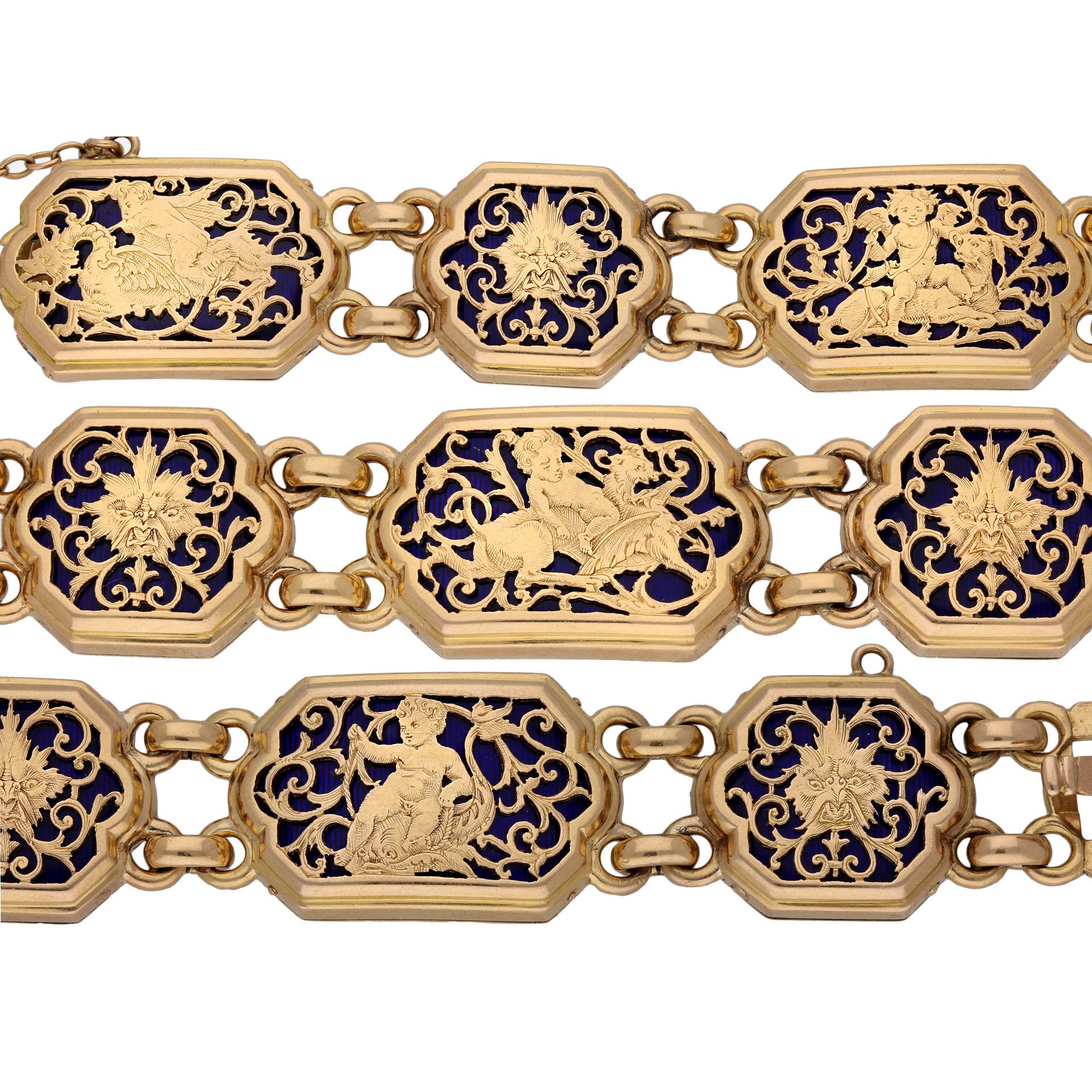 Boucheron Paris Art Nouveau 18KT Rose Gold Enamel Bracelet front