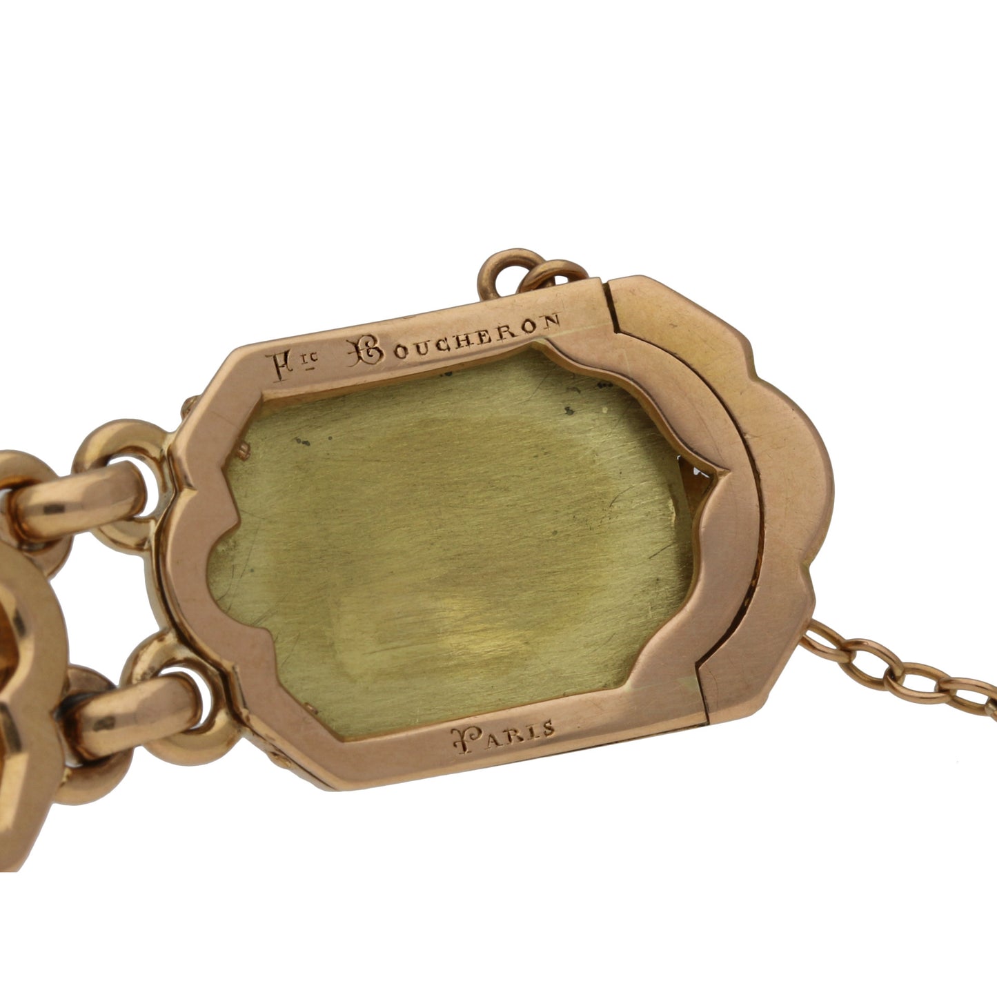Boucheron Paris Art Nouveau 18KT Rose Gold Enamel Bracelet signature