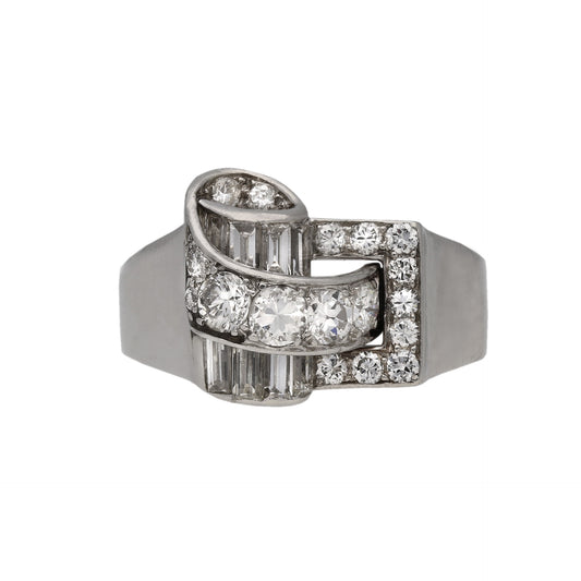 Cecil Drayson English 1940s Platinum Diamond Ring front