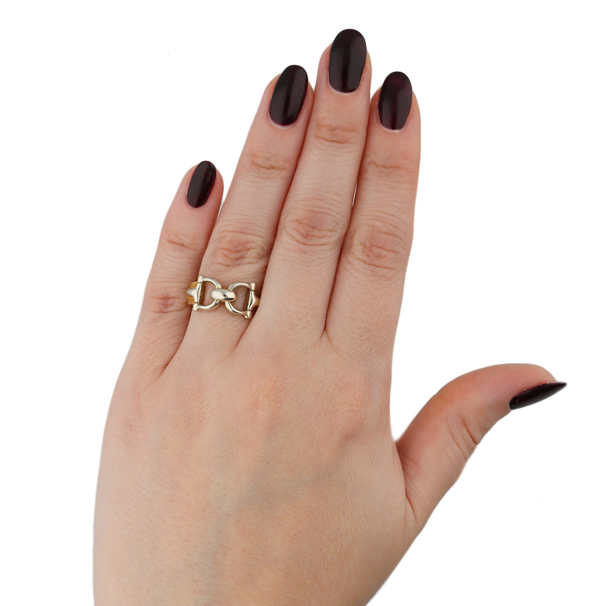 Hermes Paris 1970s Platinum & 18KT Yellow Gold Ring on finger