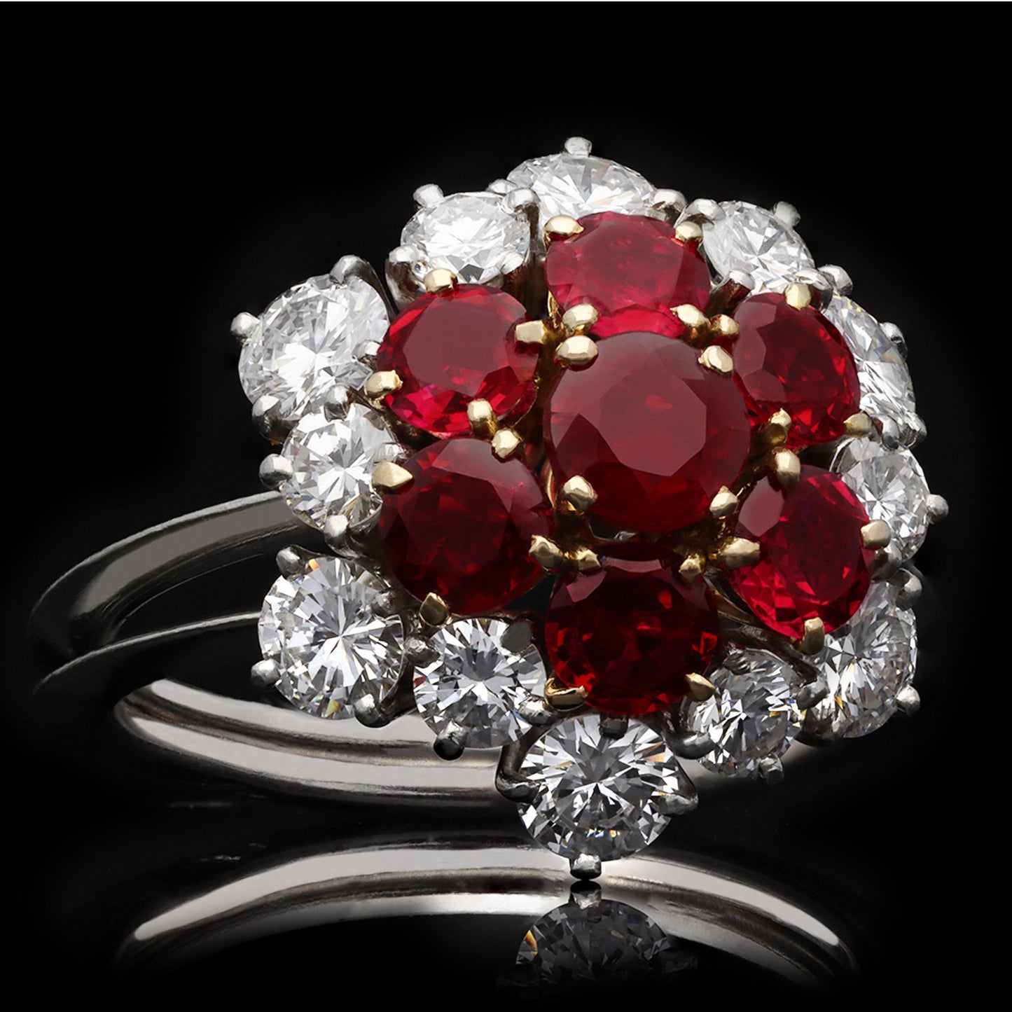 Boucheron Paris 1970s Platinum & 18KT Yellow Gold Ruby & Diamond Ring front