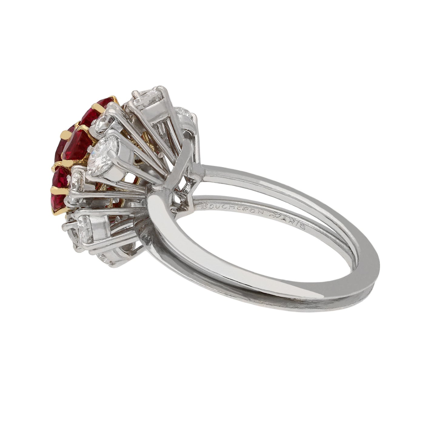 Boucheron Paris 1970s Platinum & 18KT Yellow Gold Ruby & Diamond Ring side