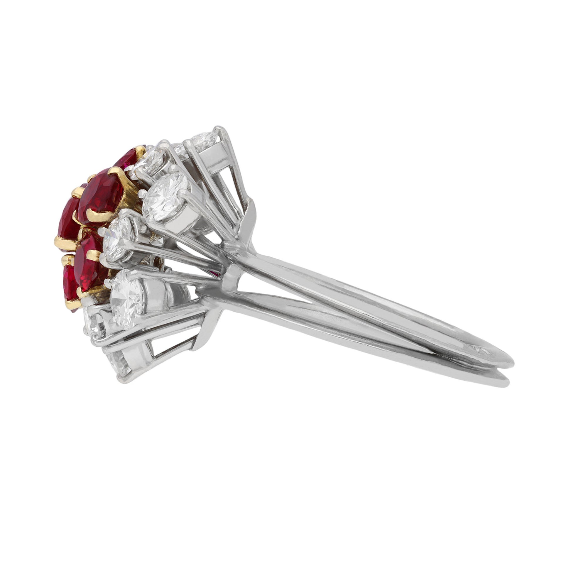 Boucheron Paris 1970s Platinum & 18KT Yellow Gold Ruby & Diamond Ring side