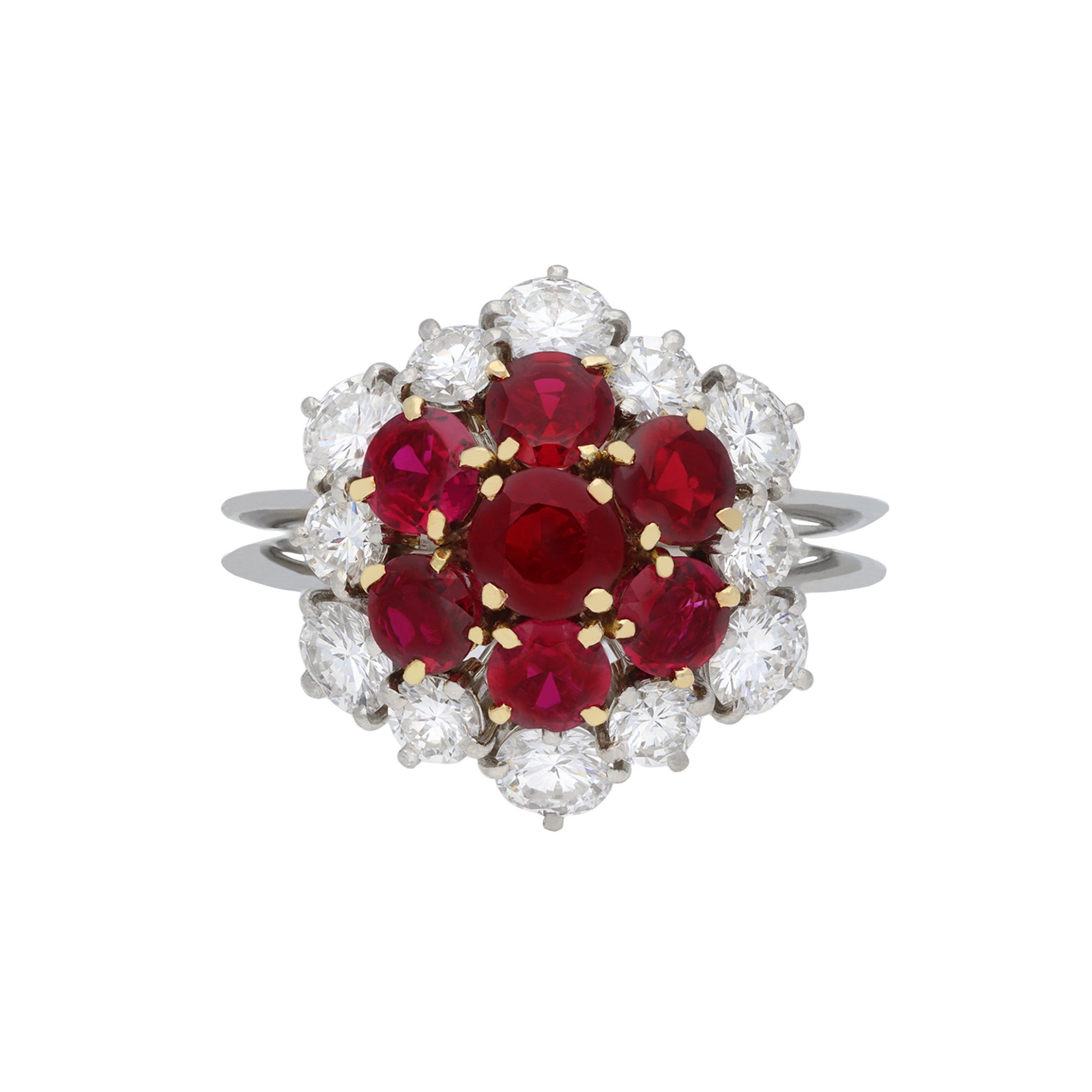 Boucheron Paris 1970s Platinum & 18KT Yellow Gold Ruby & Diamond Ring front