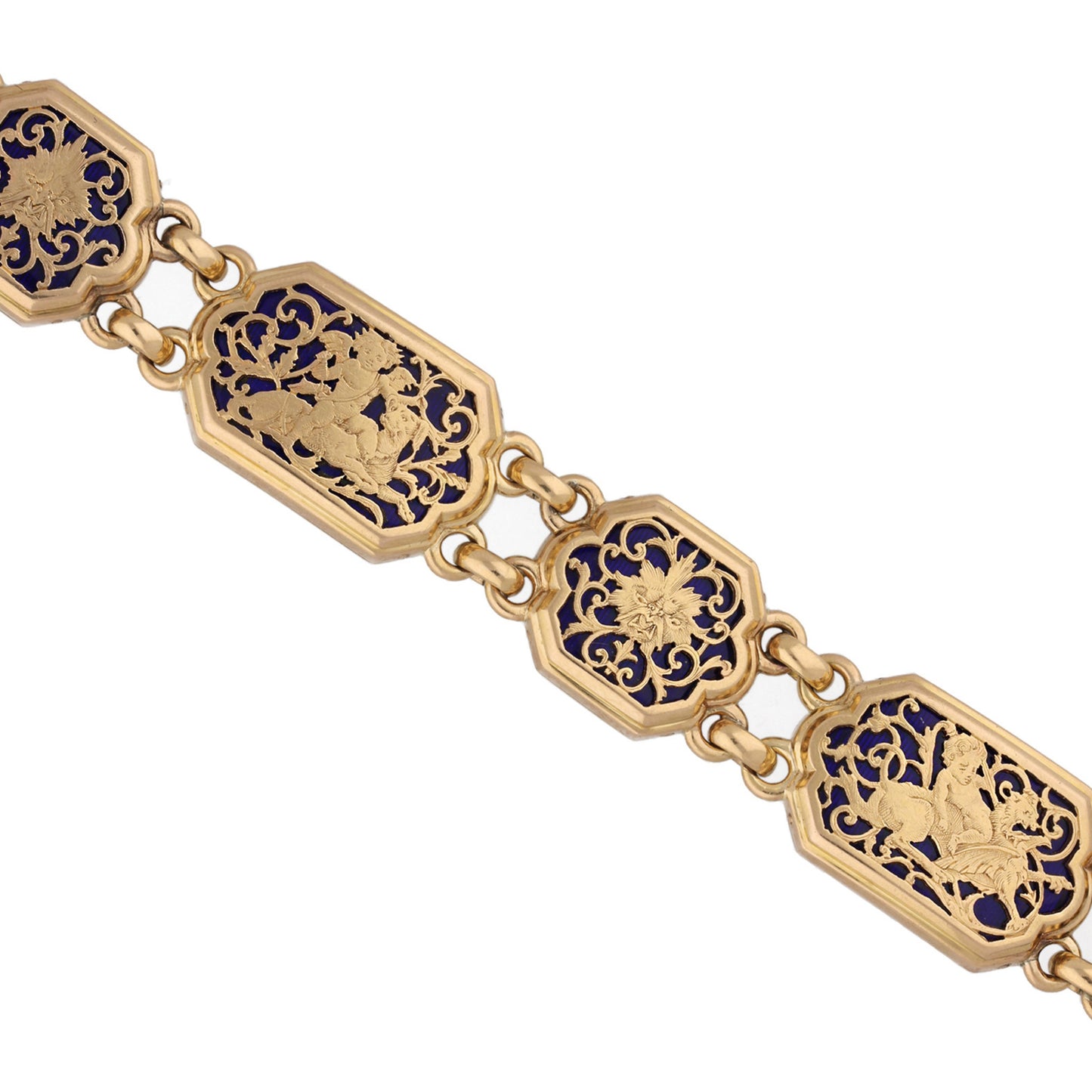 Boucheron Paris Art Nouveau 18KT Rose Gold Enamel Bracelet front