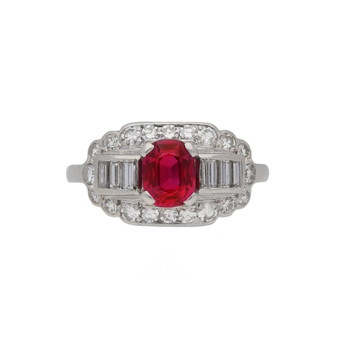 Whitehouse Bros. American 1950s Platinum Ruby & Diamond Ring front