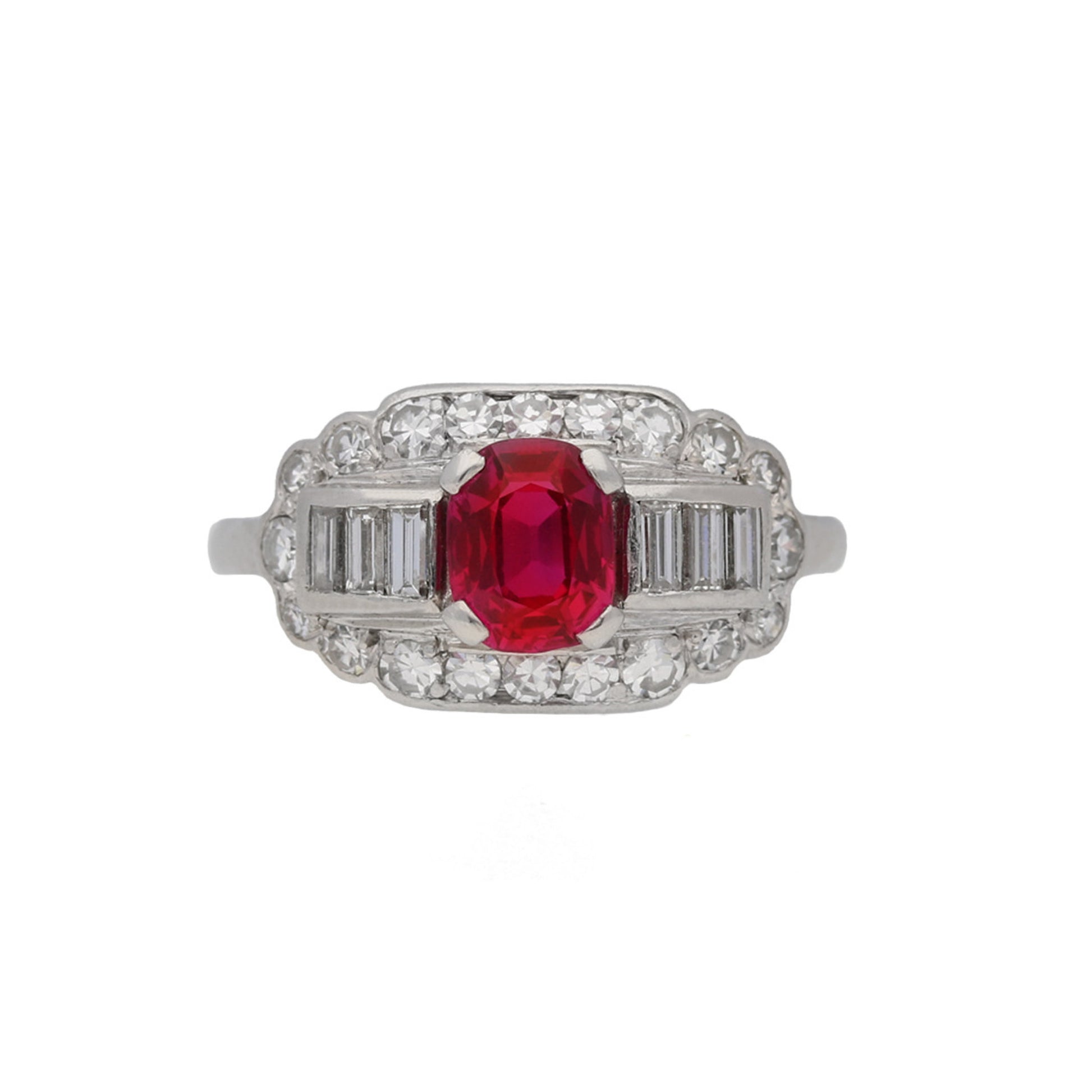Whitehouse Bros. American 1950s Platinum Ruby & Diamond Ring front