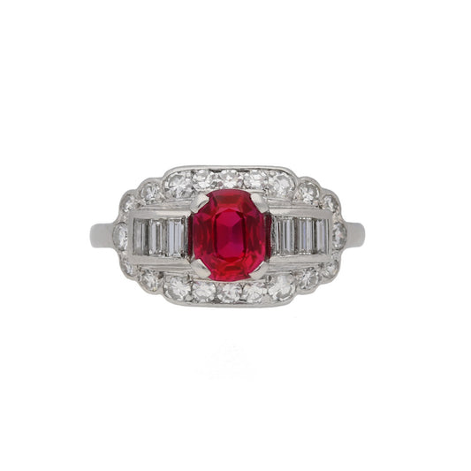 Whitehouse Bros. American 1950s Platinum Ruby & Diamond Ring front