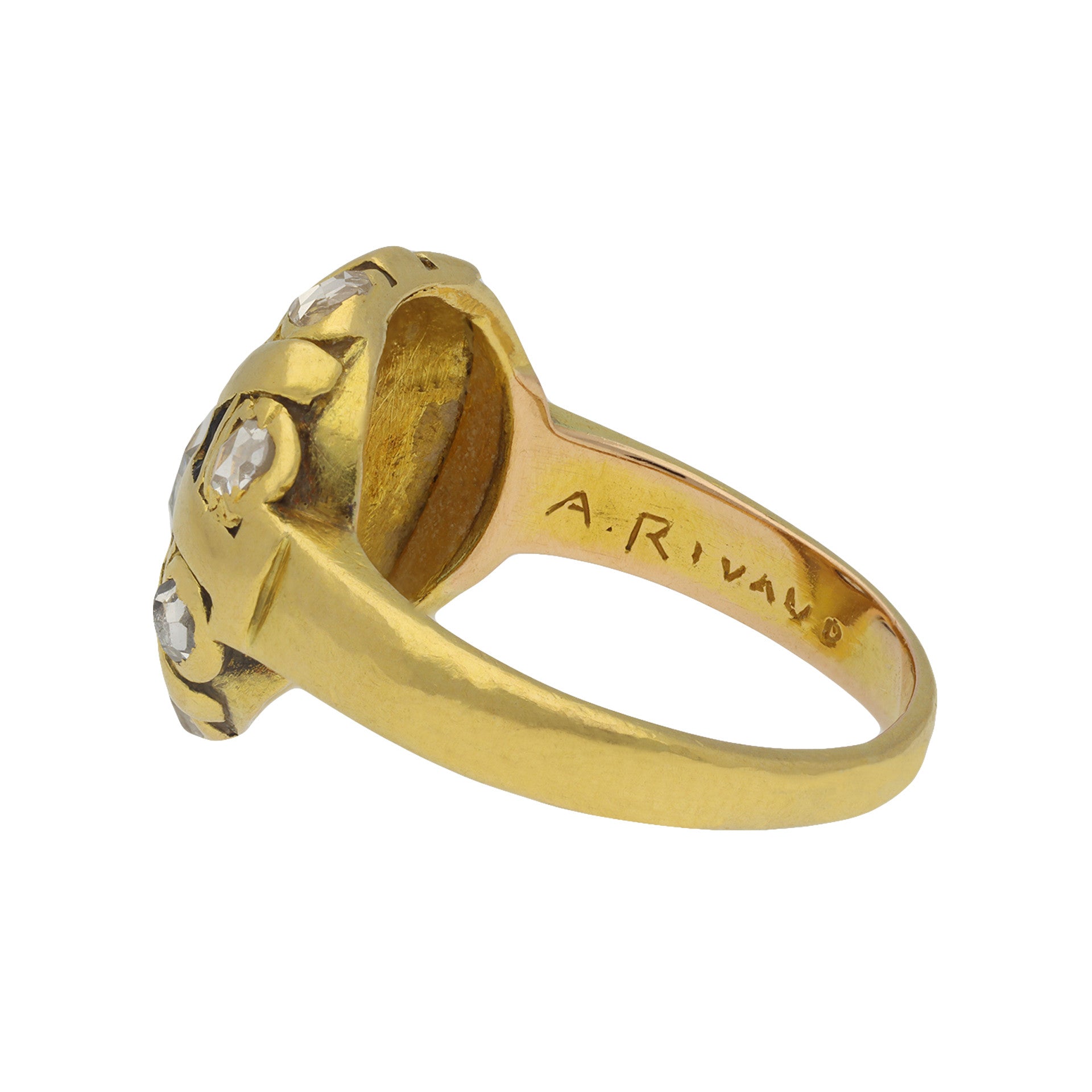 Andre Rivaud French Victorian 18KT Yellow Gold Diamond Ring signature