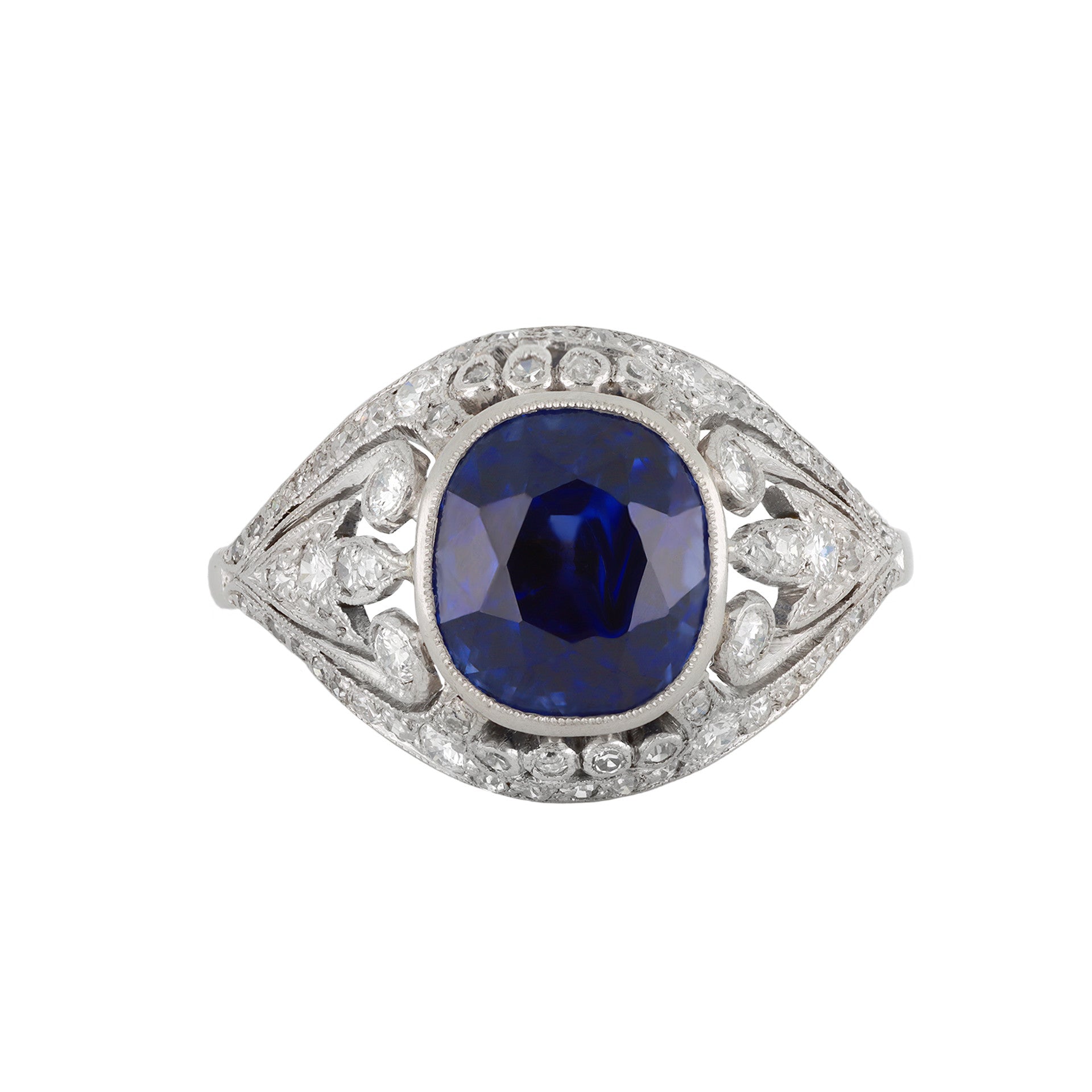 Tillander Finnish Art Deco Platinum Sapphire & Diamond Ring front