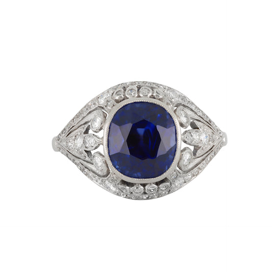 Tillander Finnish Art Deco Platinum Sapphire & Diamond Ring front