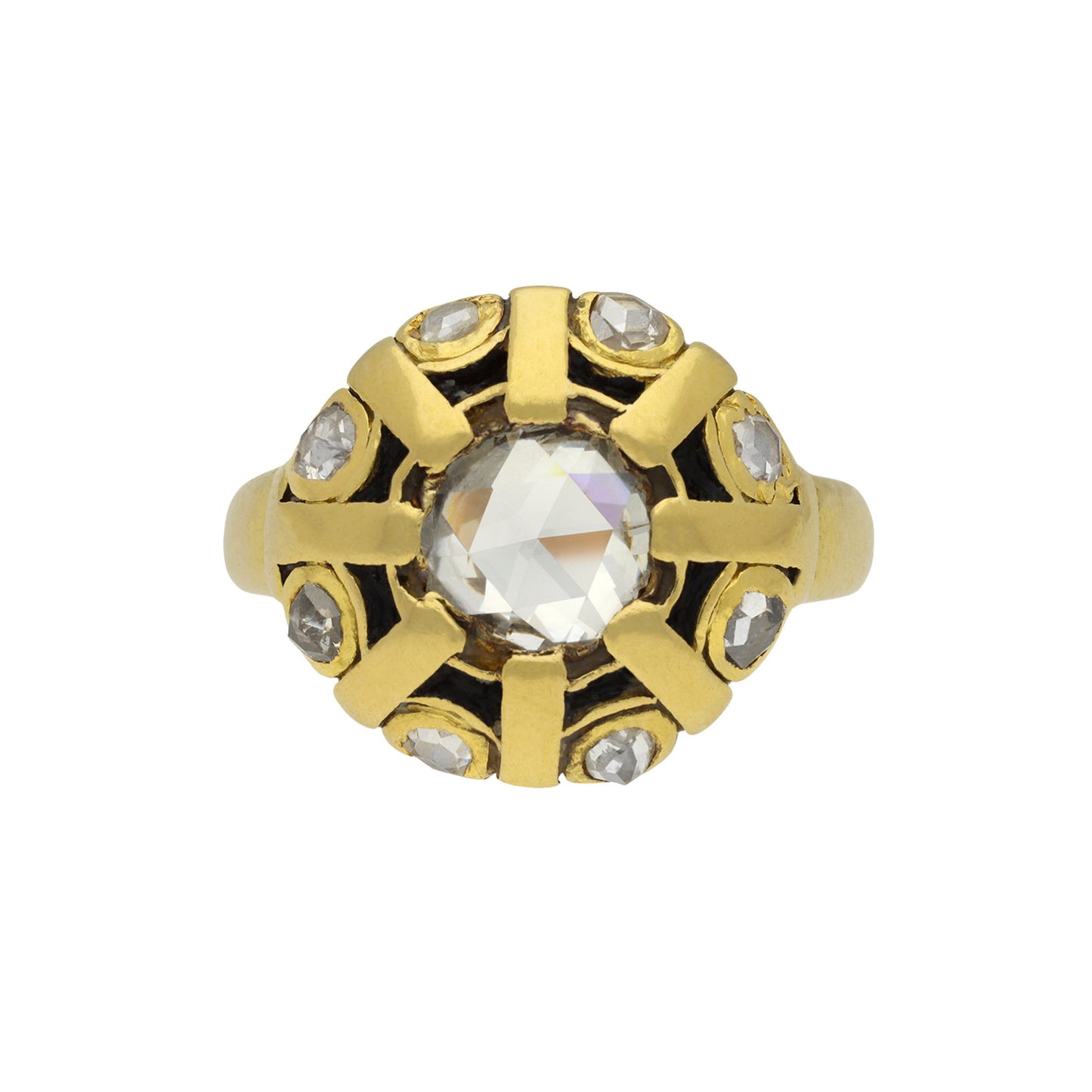 Andre Rivaud French Victorian 18KT Yellow Gold Diamond Ring front