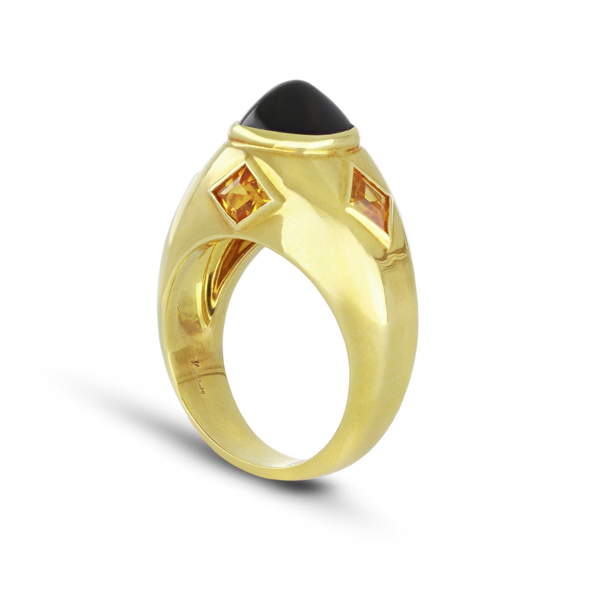 Kutchinsky 1980s 18KT Yellow Gold Amethyst & Citrine Ring profile