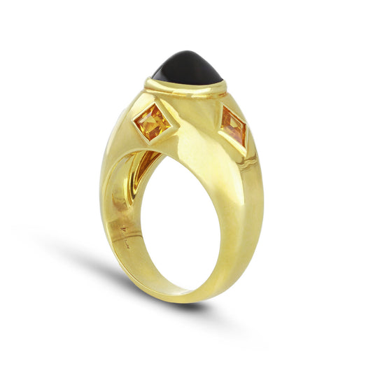 Kutchinsky 1980s 18KT Yellow Gold Amethyst & Citrine Ring profile