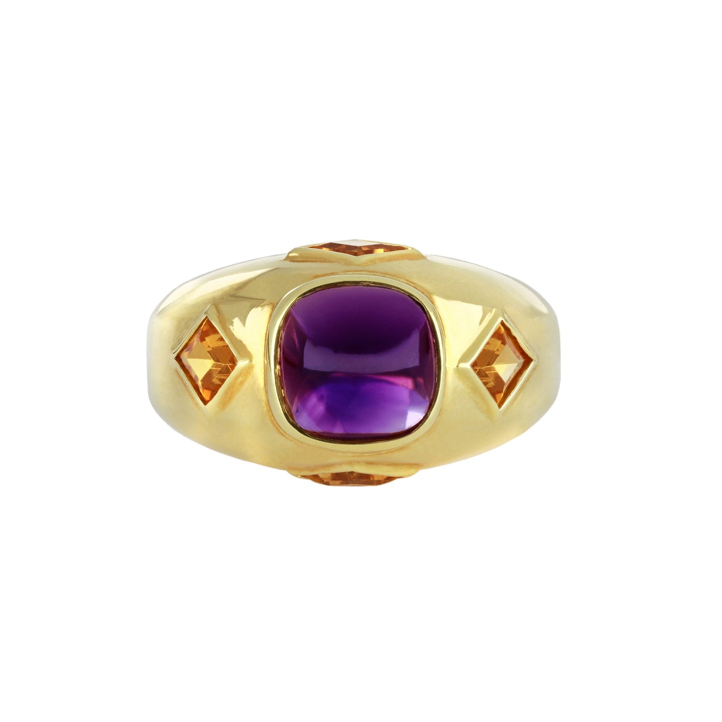 Kutchinsky 1980s 18KT Yellow Gold Amethyst & Citrine Ring front