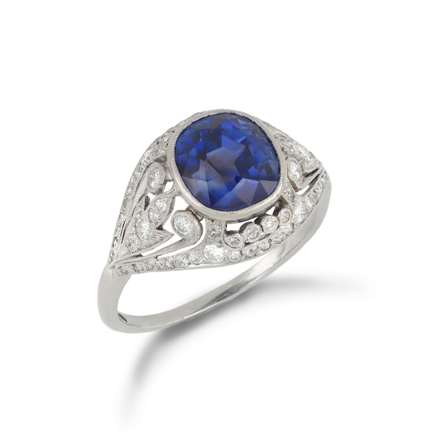 Tillander Finnish Art Deco Platinum Sapphire & Diamond Ring front
