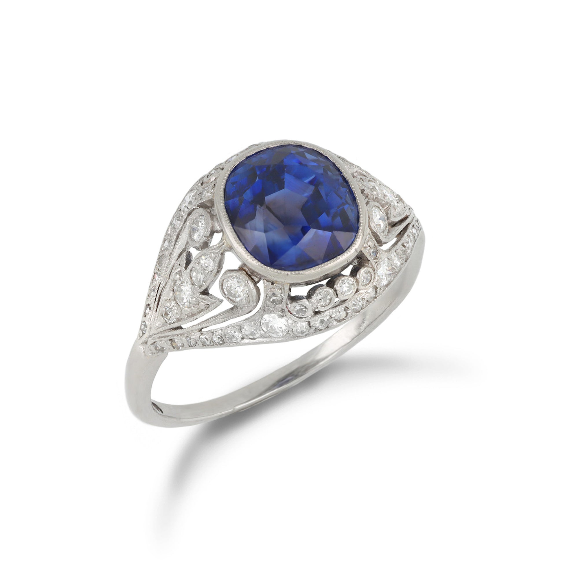 Tillander Finnish Art Deco Platinum Sapphire & Diamond Ring front