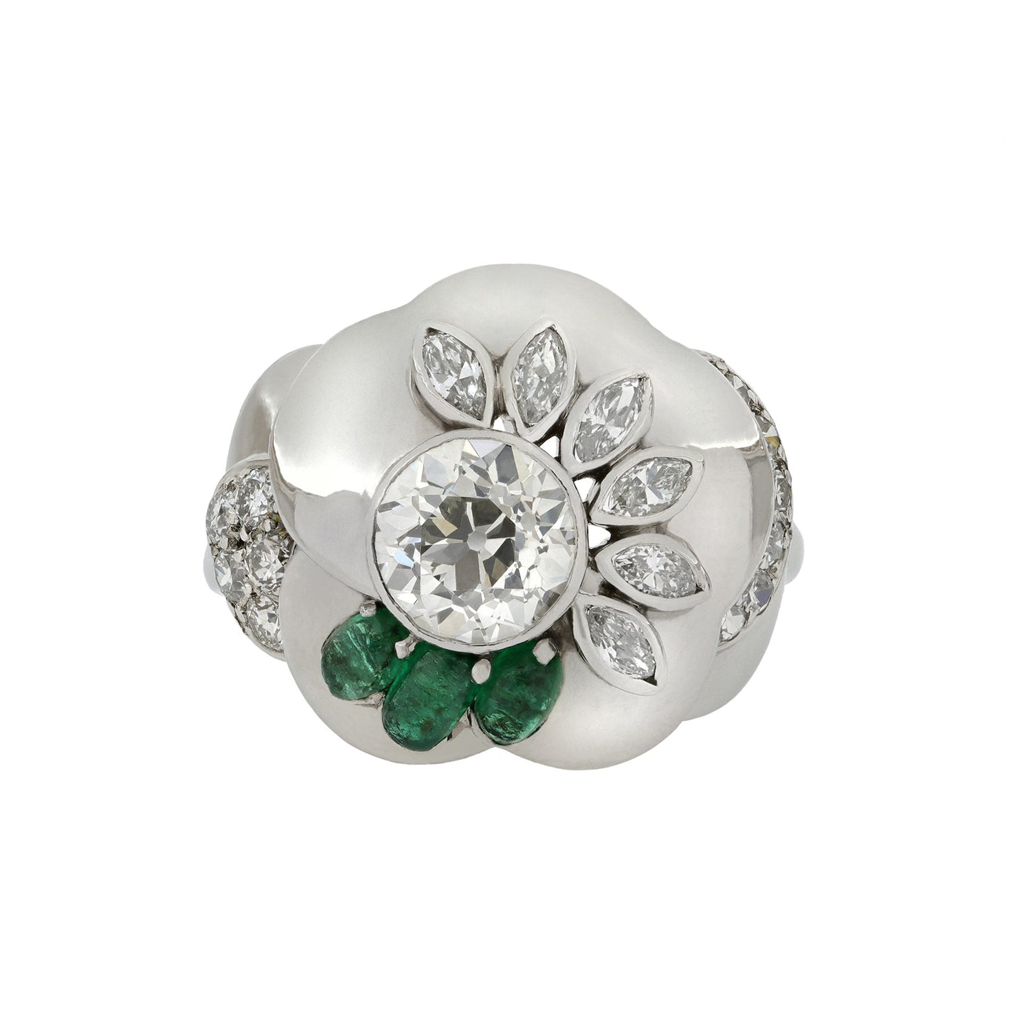 Seaman Schepps American 1960s Platinum Emerald & Diamond Ring front