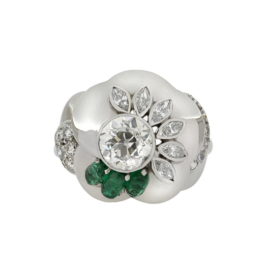 Seaman Schepps American 1960s Platinum Emerald & Diamond Ring front