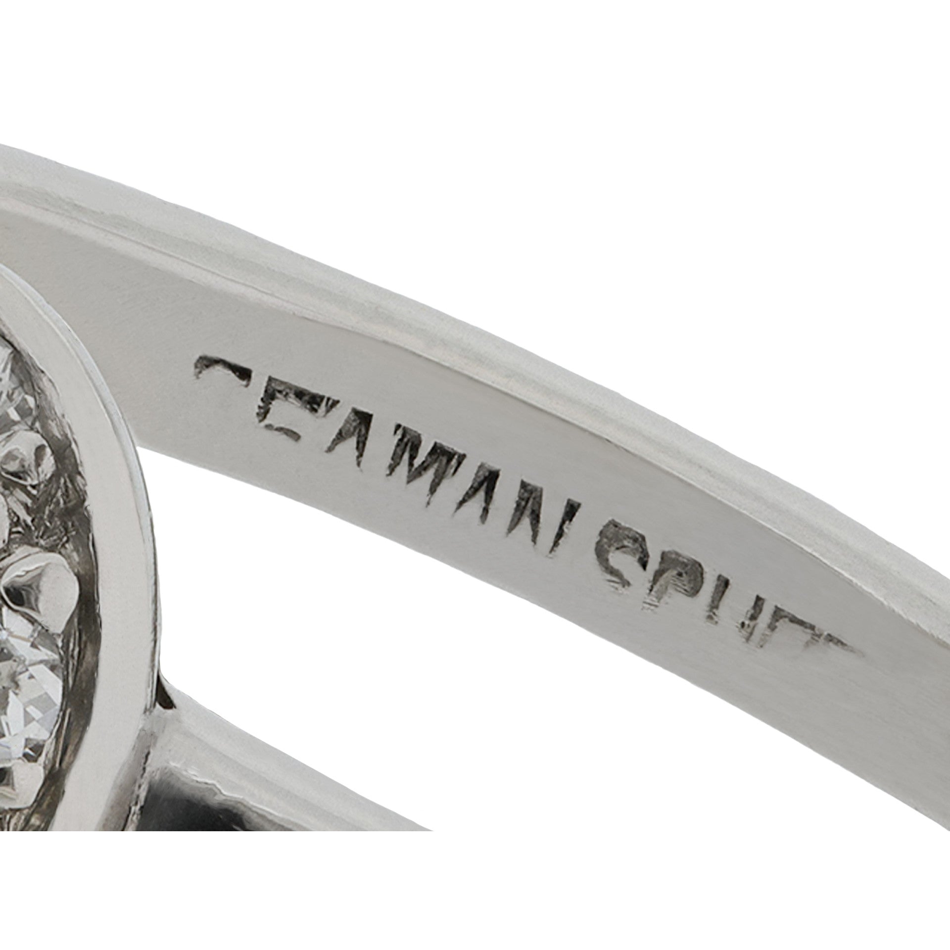 Seaman Schepps American 1960s Platinum Emerald & Diamond Ring signature