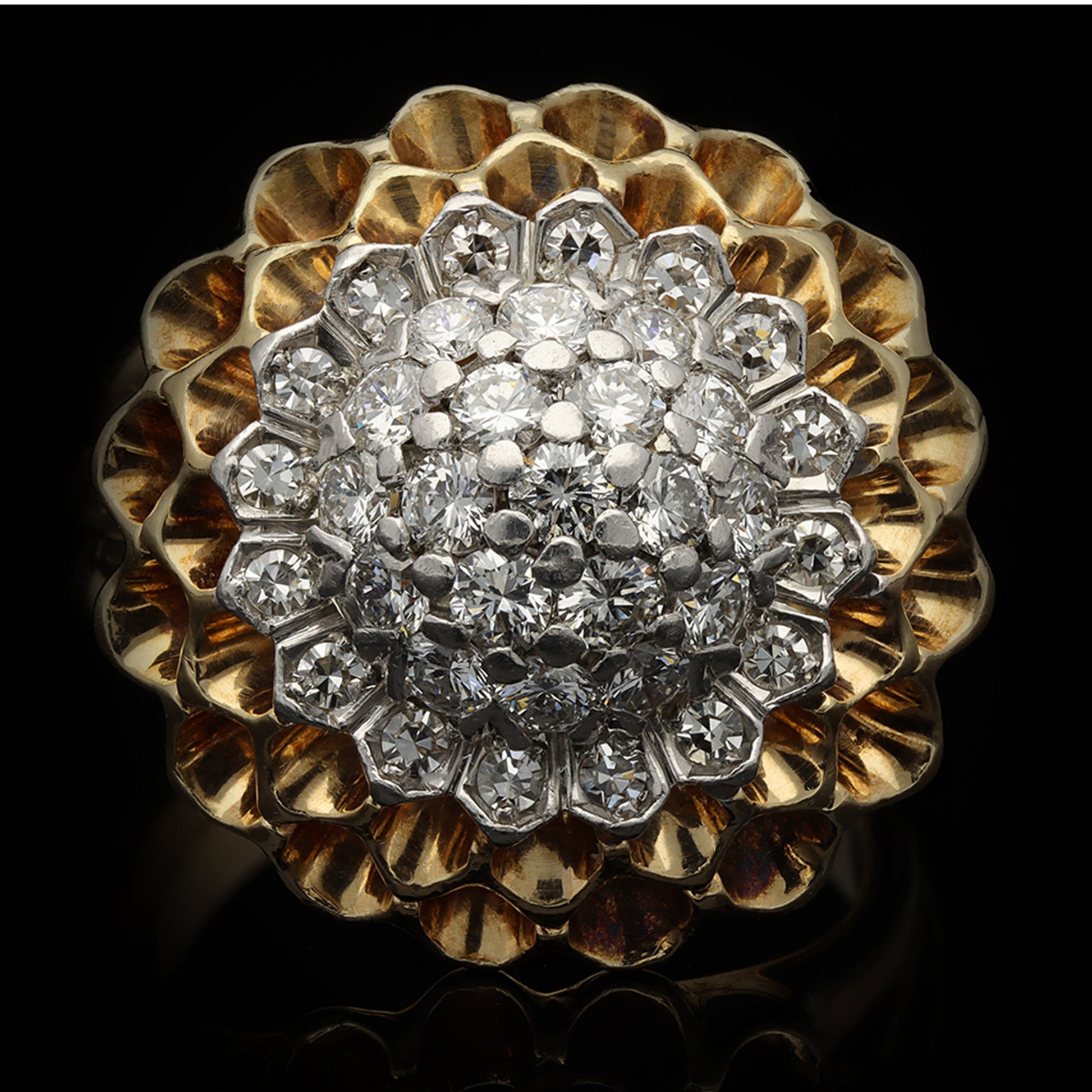 Tiffany & Co. American 1960s Platinum & 18KT Yellow Gold Diamond Ring front