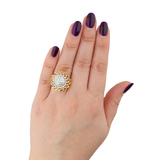 Tiffany & Co. American 1960s Platinum & 18KT Yellow Gold Diamond Ring on finger