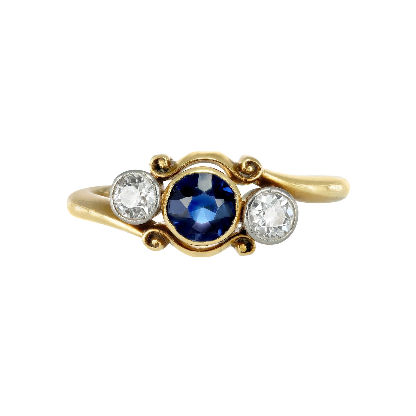 Edwardian 18KT Yellow Gold Sapphire & Diamond Ring front