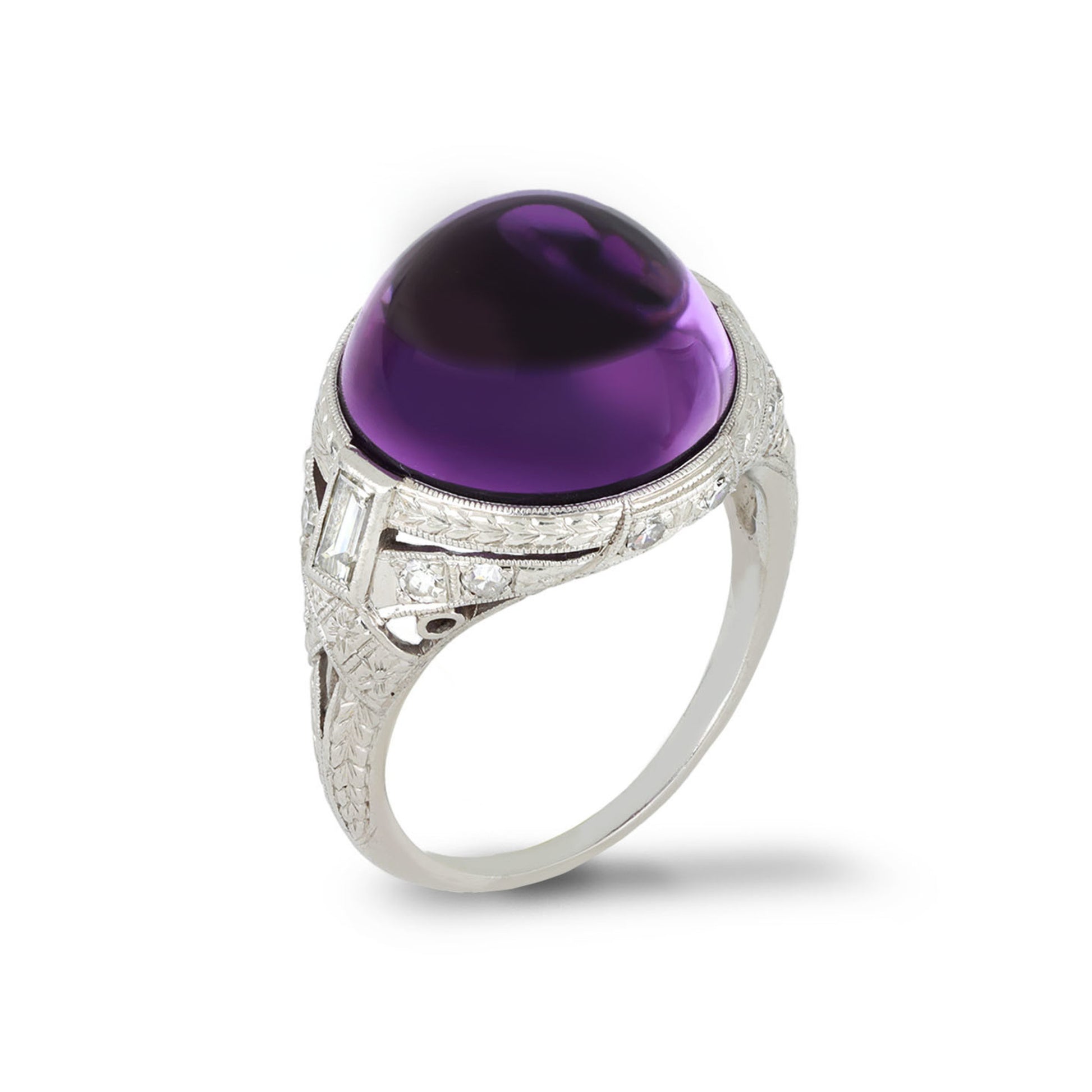 Art Deco Platinum Amethyst & Diamond Ring side