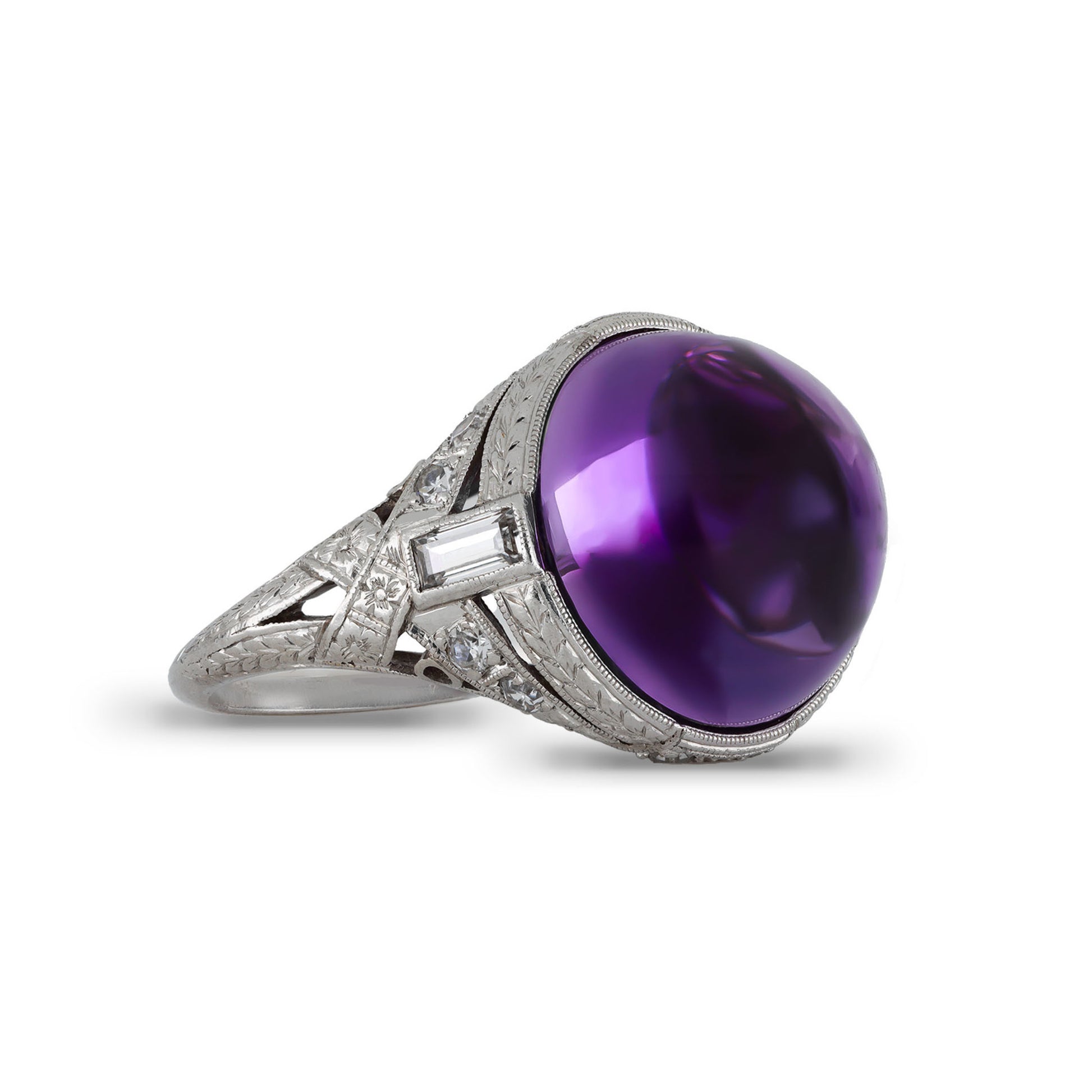 Art Deco Platinum Amethyst & Diamond Ring side
