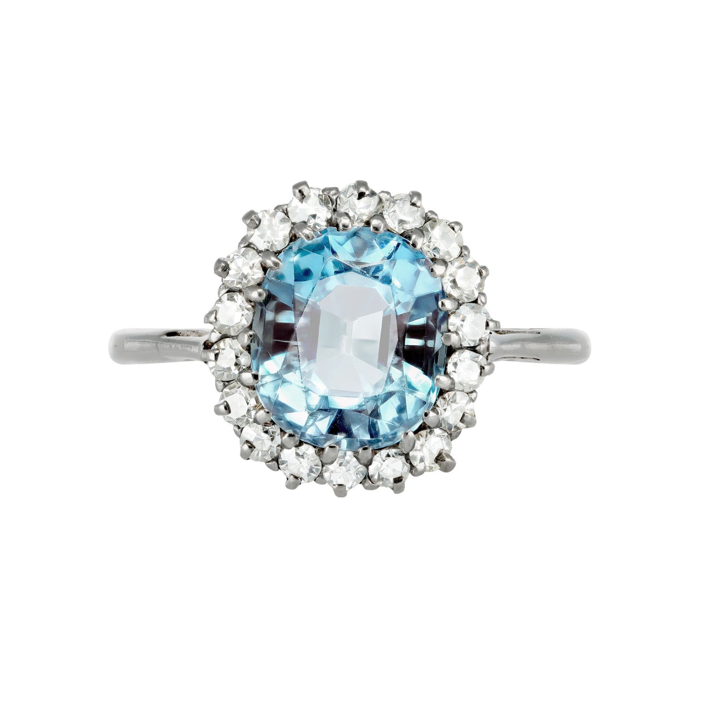 1940s Palladium Aquamarine & Diamond Ring front
