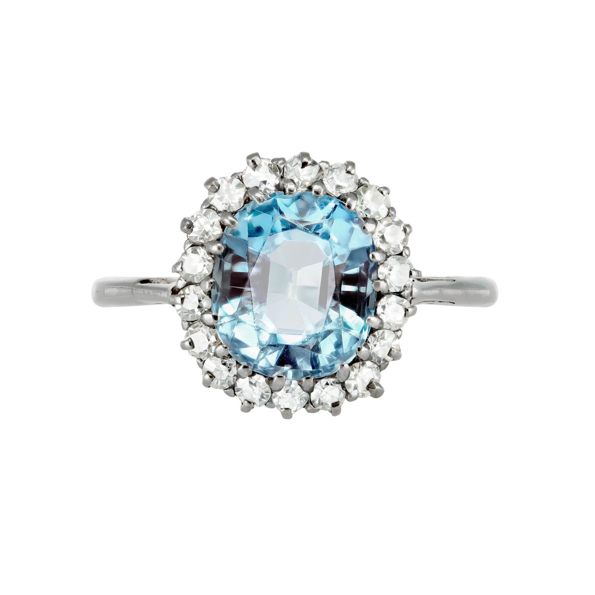 1940s Palladium Aquamarine & Diamond Ring front