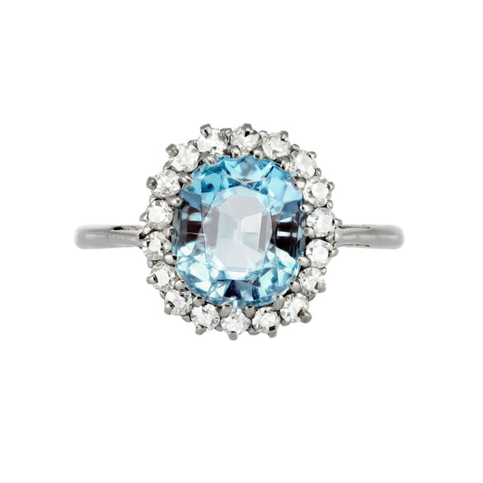 1940s Palladium Aquamarine & Diamond Ring front