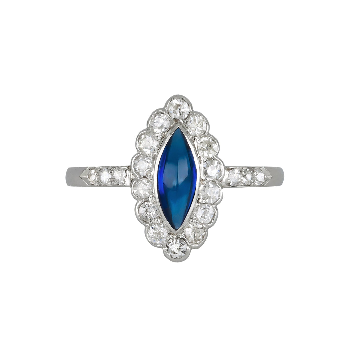 Edwardian Platinum Sapphire & Diamond Ring front