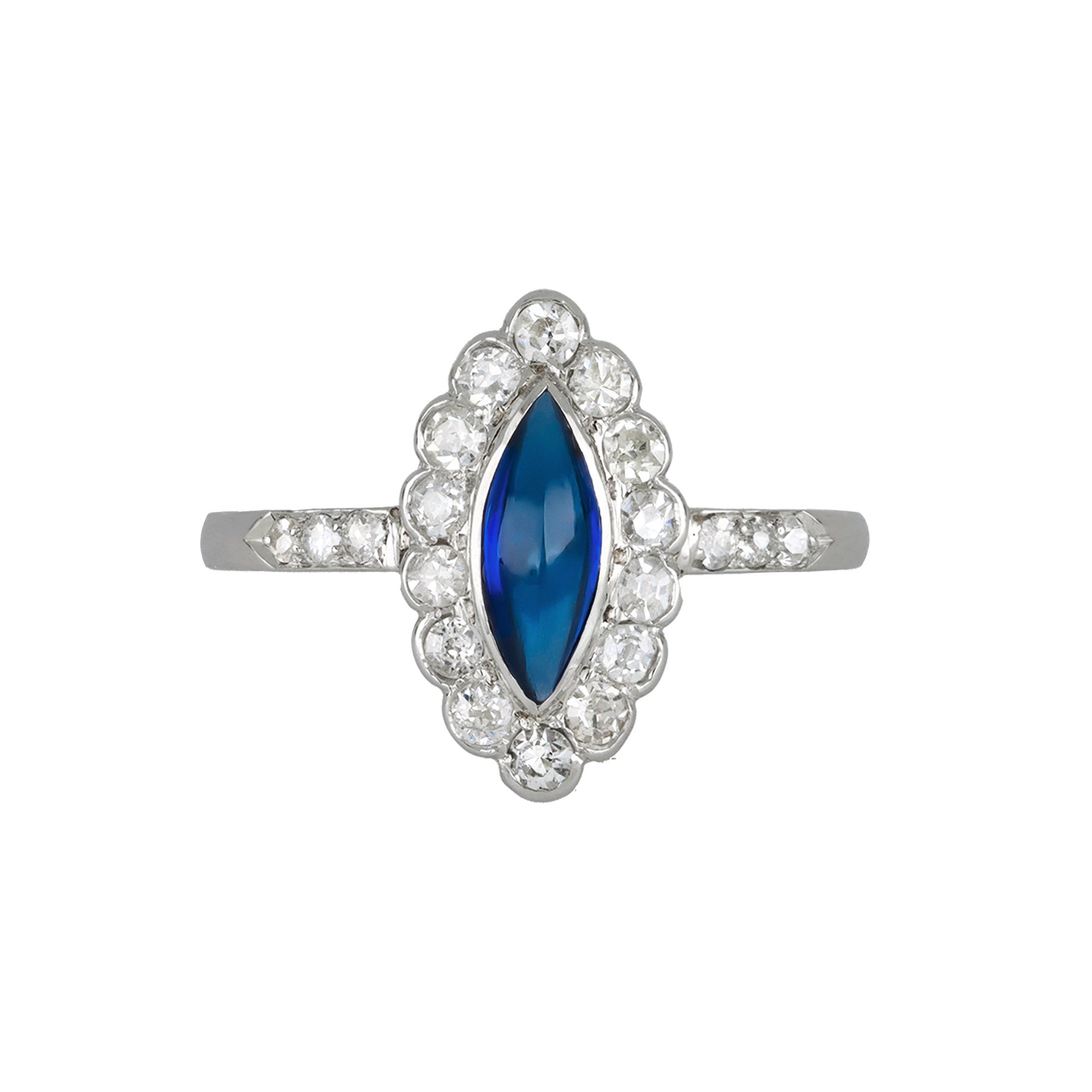 Edwardian Platinum Sapphire & Diamond Ring front