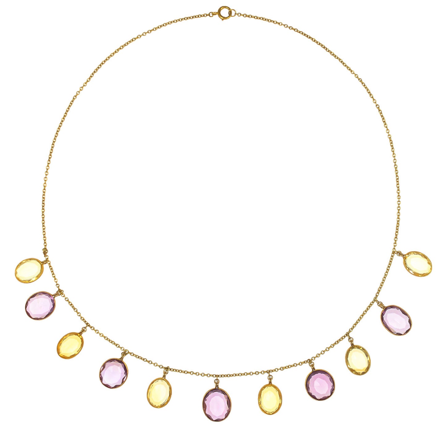 Victorian 15KT Yellow Gold Amethyst & Citrine Necklace front